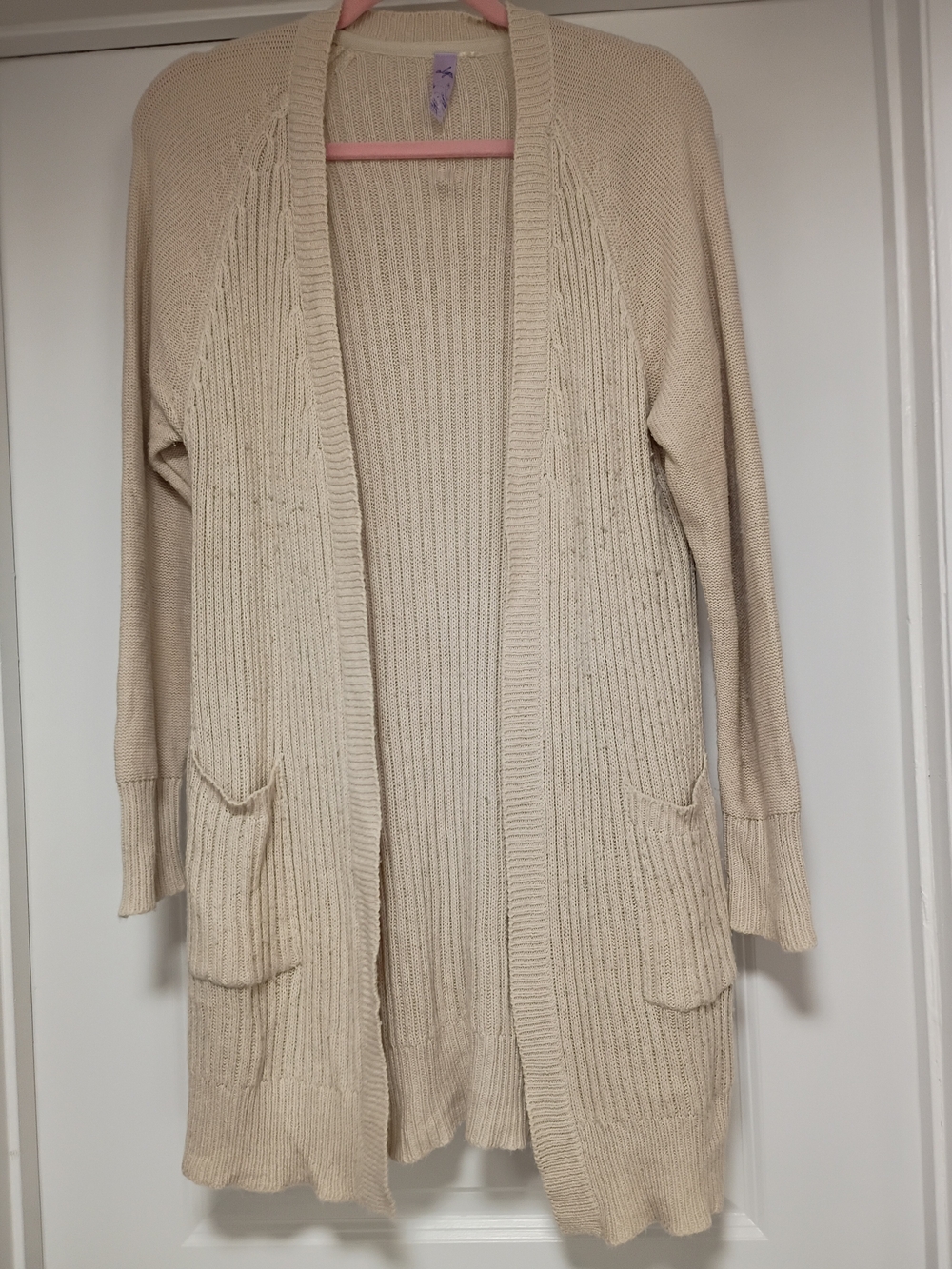 Alya Open-Front Cream Knit Cardigan with Pockets Size M